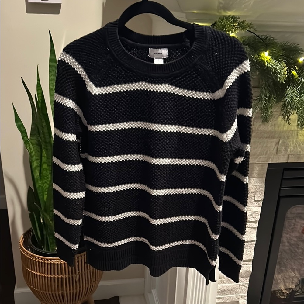 Old Navy Black sweater with white stripes